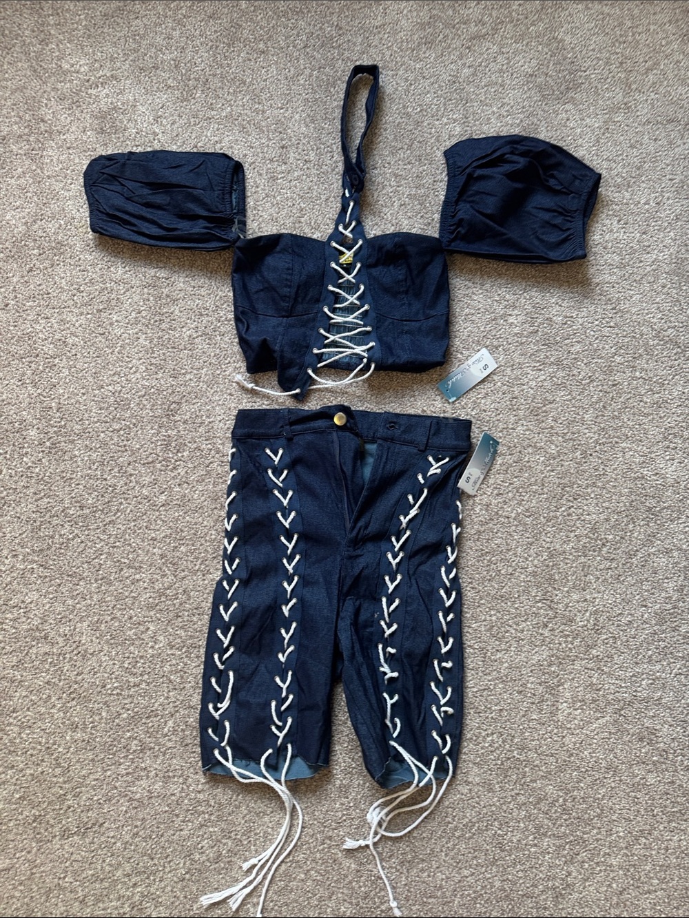 Navy Blue Lace-Up Shorts Set